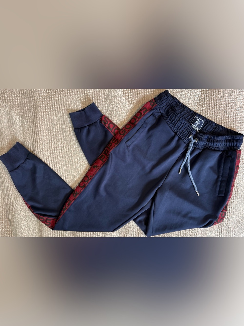 PRPS Goods & Co Cherub Logo Tape Track Jogger Pants Navy Red Men’s Medium
